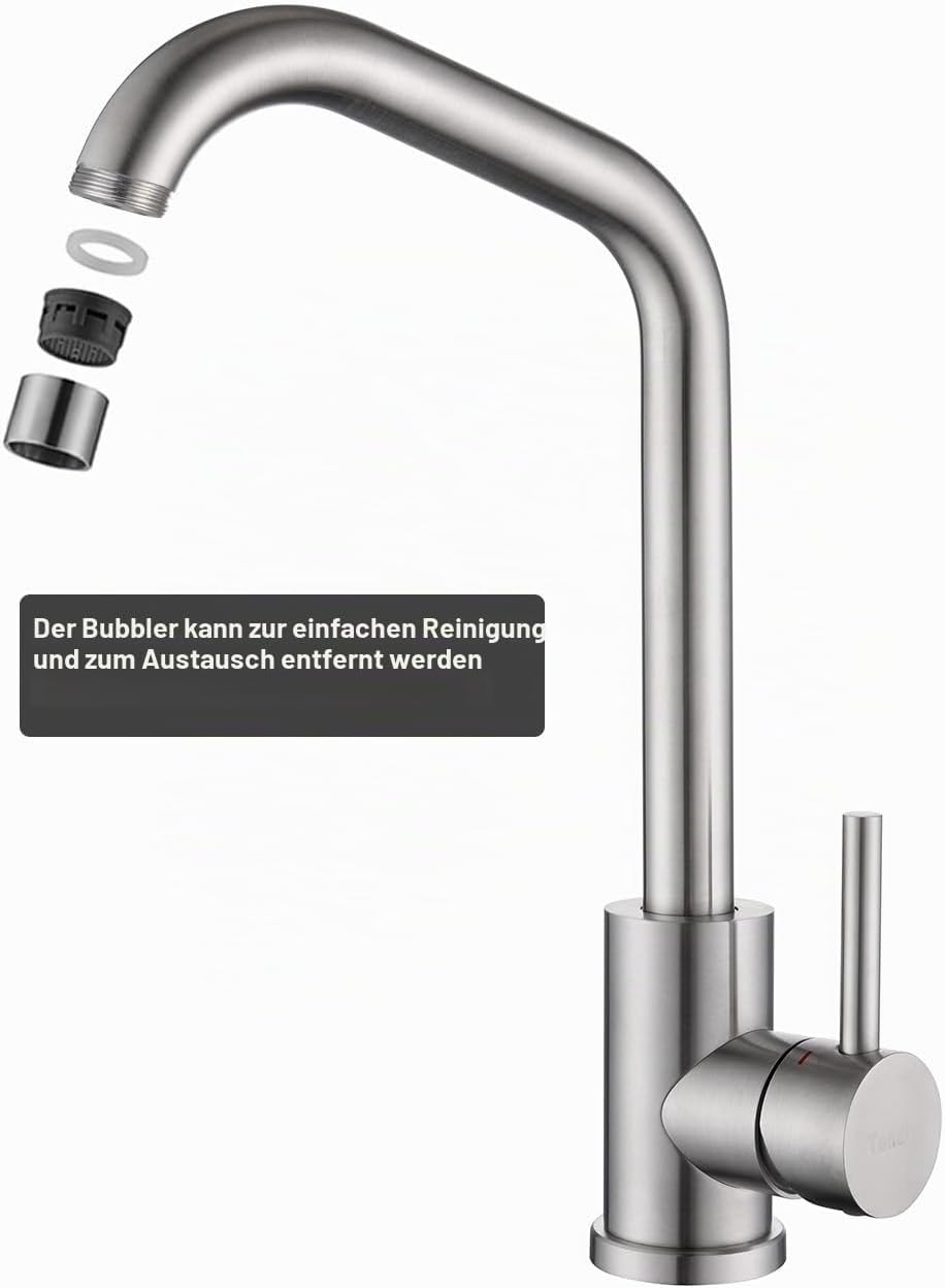 Tondiy Hochdruck Wasserhahn Küche aus Edelstahl gebürstet, Küchenarmatur mit 360° drehbar Auslauf, S