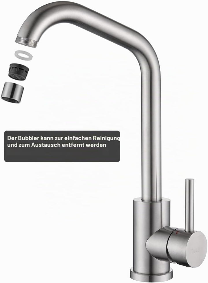 Tondiy Hochdruck Wasserhahn Küche aus Edelstahl gebürstet, Küchenarmatur mit 360° drehbar Auslauf, S