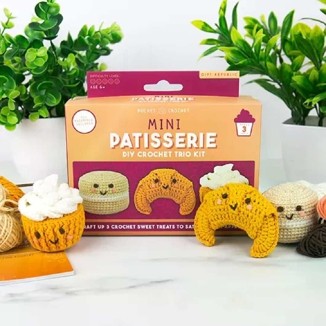Mini Patisserie Häkelset - DIY Crochet Dessert Trio für Anfänger | Croissant, Cupcake & Macaron mach