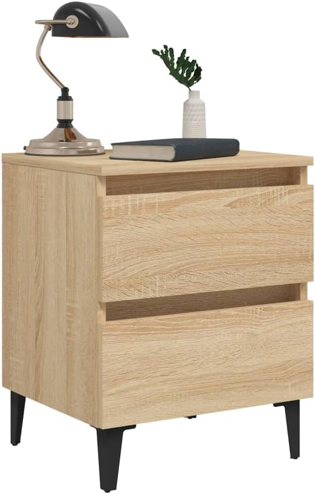 vidaXL 2X Nachttisch mit 2 Schubladen Metallbeinen Nachtschrank Nachtkonsole Nachtkommode Schlafzimm