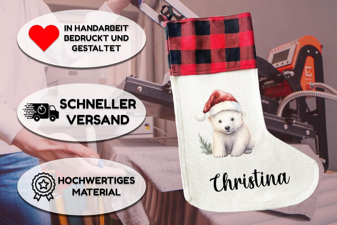 LIEBTASTISCH - Personalisierte Weihnachtssocken mit Tieren - 40cm x 30cm - Weihnachtsstrumpf zum Nik