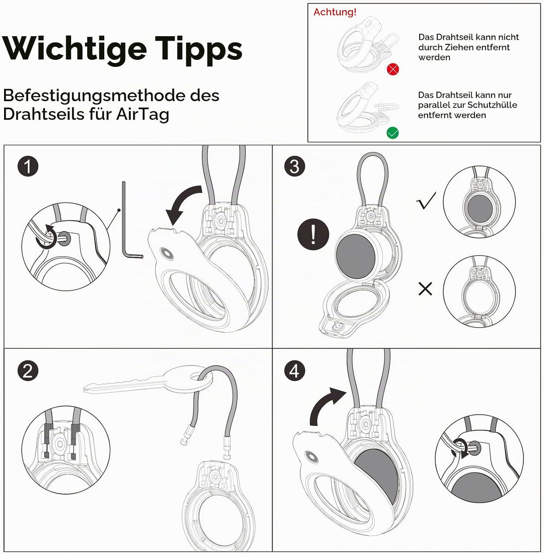 SPGUARD Kompatibel mit Apple AirTag Anhänger Secure Halter mit Kabel, 2er Pack Air Tag Lock Case Sch