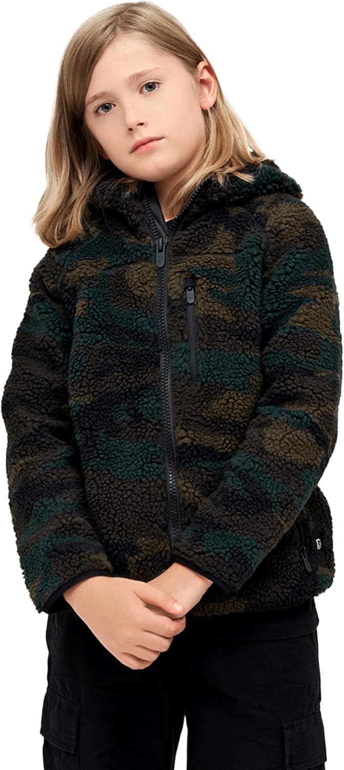 Brandit Kids Teddyfleecejacket Hood, Viele (Tarn-) Farben, Grössen 122 bis 176 134-140 Woodland, 134