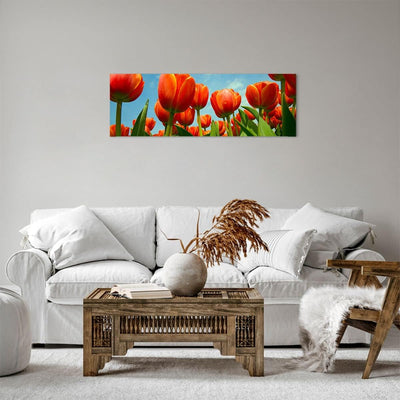 Panorama Bilder auf Leinwand Tulpe Blume blauer Himmel Leinwandbild 90x30cm Wandbilder Dekoration Wo