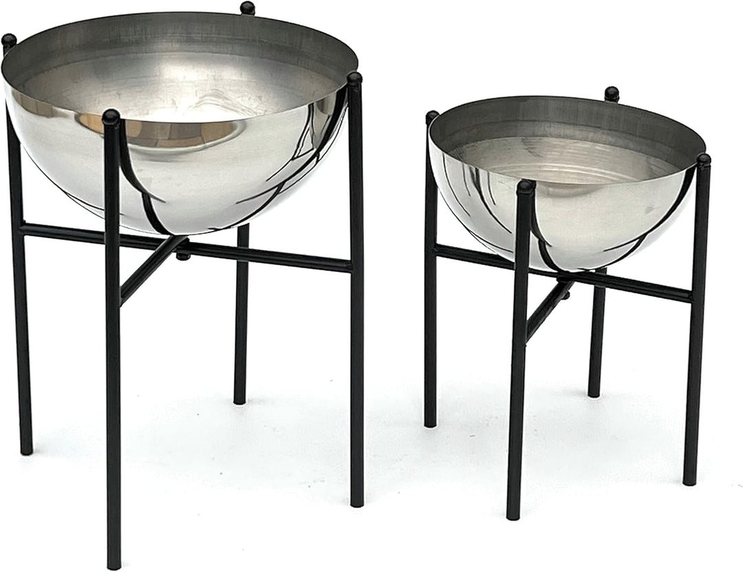 DanDiBo Blumenhocker Metall mit Topf Schwarz Silber 2er Set Blumenständer 96257 Blumensäule Modern P