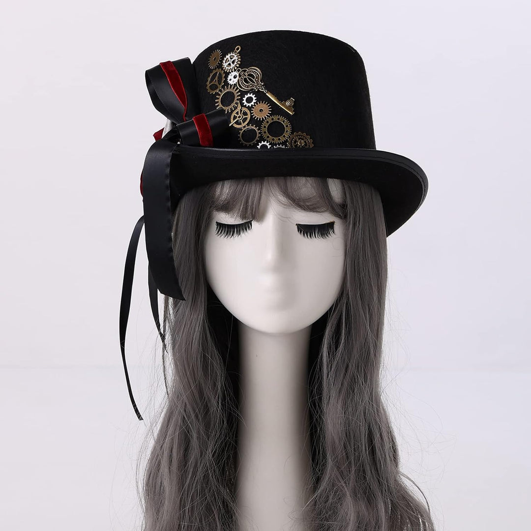 COSDREAMER Unisex Steampunk Zylinder Halloween Kostüm Hut mit Brille Schwarz Schwarz 7 L, Schwarz 7