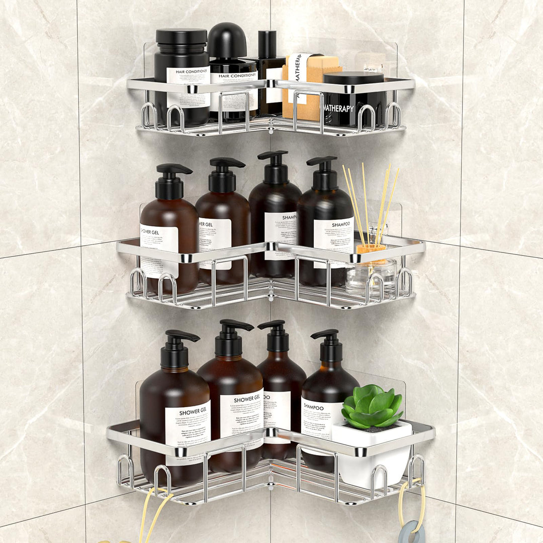 Duschablage Ohne Bohren Ecke, Duschregal aus Edelstahl SUS304, Badezimmer Regal Organizer, Shampoo D