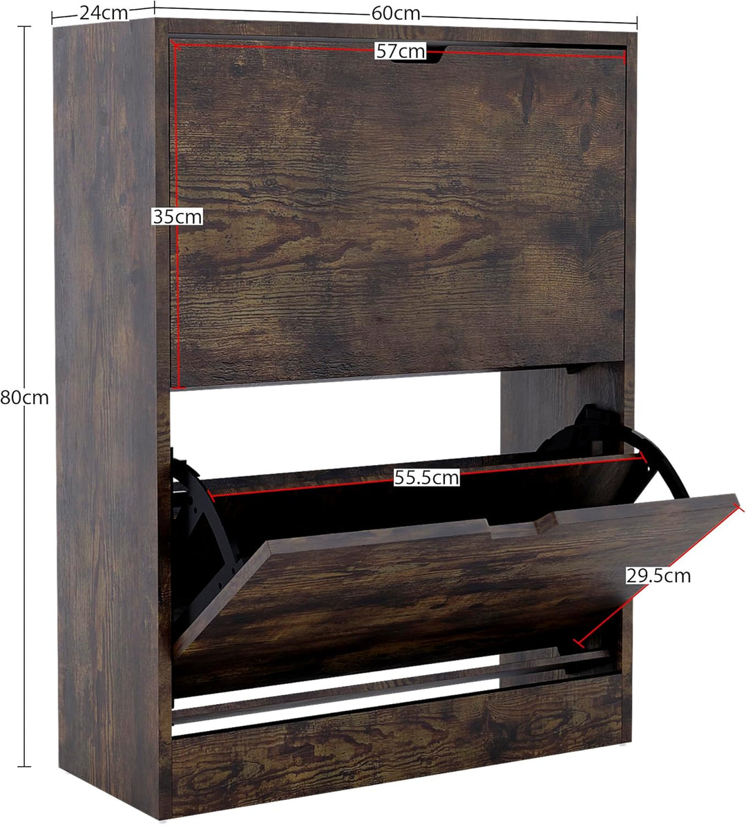 Vida Designs Schuhschrank mit 2 Schubladen, platzsparender schlanker Schuhschrank mit 2 Klappschubla