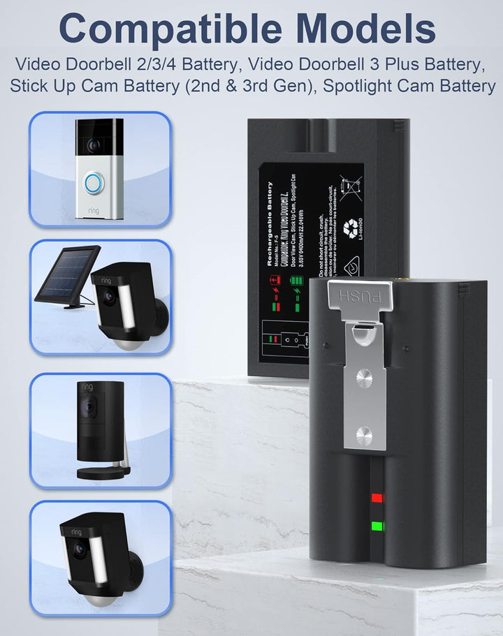 2 Batterien Und Ladestation für Ring Video Doorbell, 3.65V 6040mAh Akku kompatibel mit Video Doorbel