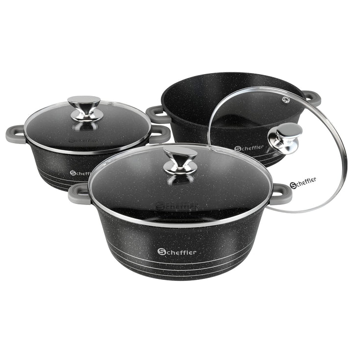Scheffler Topfset mit Glasdeckel, 28cm,6L/32cm,10L, /36cm,14L, Kochtopf Set Induktions Töpfe Set, mi