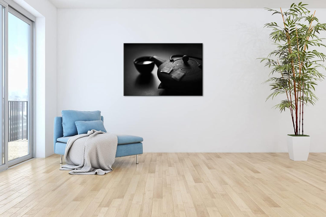 deyoli gebrühter Tee in der Teekanne Effekt: Schwarz&amp;Weiss,Format: 80x60 als Leinwandbild, Motiv fer