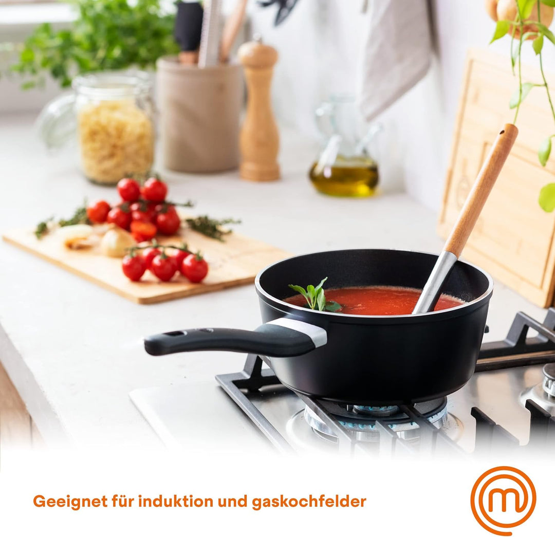 MasterChef Stielkasserole Klein, Topf Induktion, Hitzebeständiger Griff, Spülmaschinenfest, Pfannen