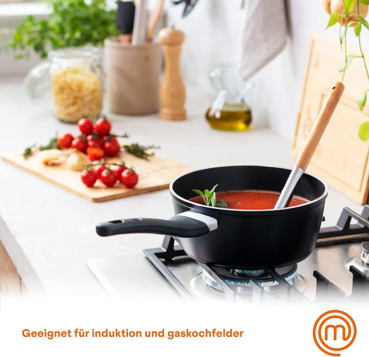 MasterChef Stielkasserole Klein, Topf Induktion, Hitzebeständiger Griff, Spülmaschinenfest, Pfannen