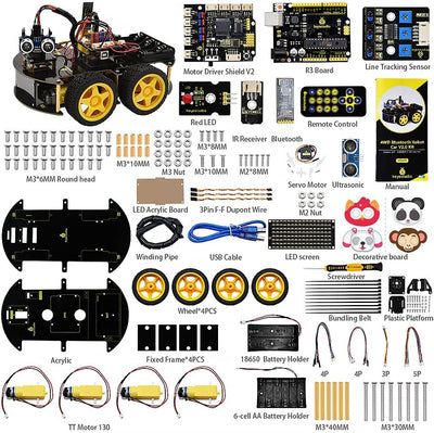 KEYESTUDIO 4WD Programmable Smart Car Robot Starter Learning DIY Kit for Arduino Electronics Program