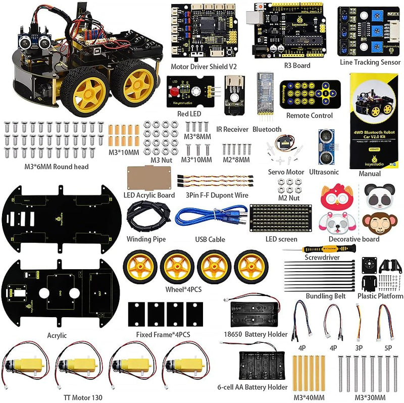 KEYESTUDIO 4WD Programmable Smart Car Robot Starter Learning DIY Kit for Arduino Electronics Program