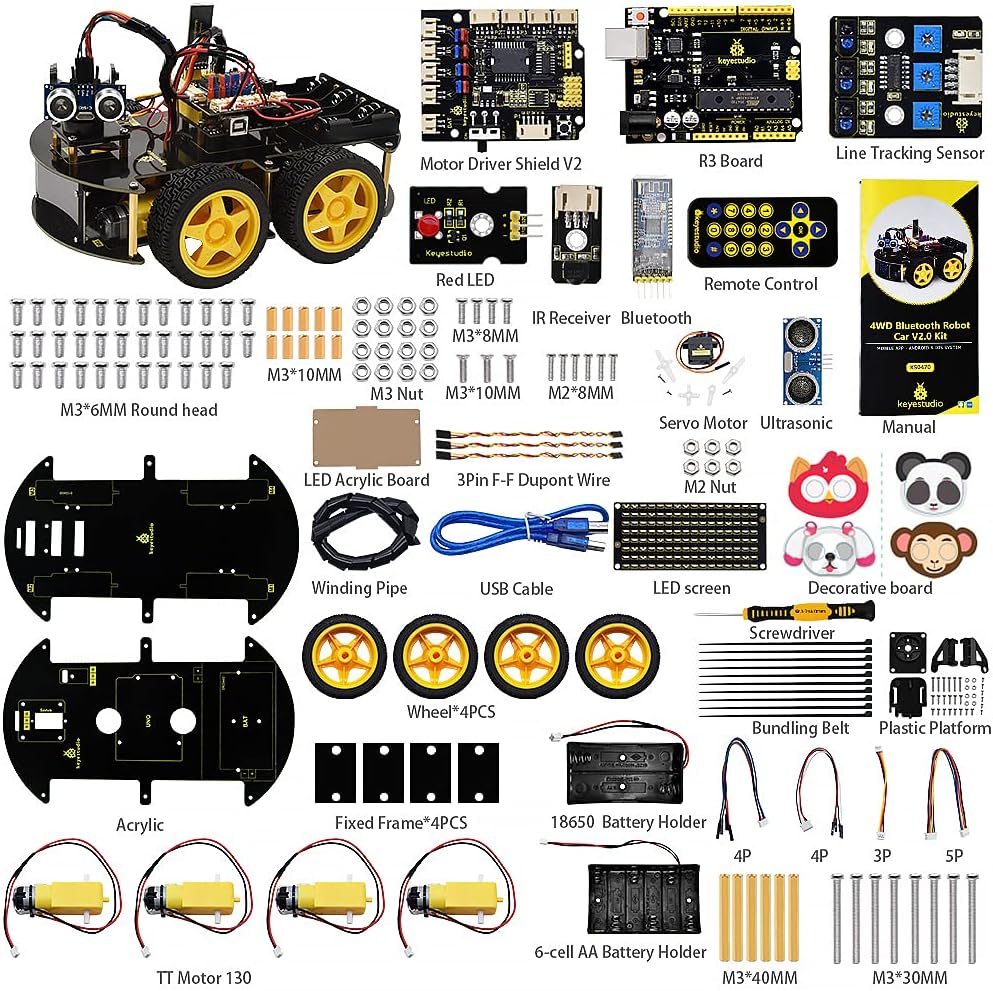 KEYESTUDIO 4WD Programmable Smart Car Robot Starter Learning DIY Kit for Arduino Electronics Program