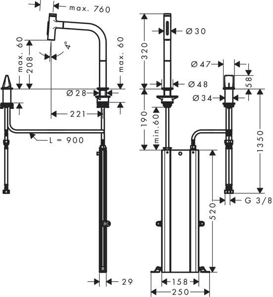hansgrohe Küchenarmatur Select 2-Loch mit Schlauchbox (Wasserhahn Küche 110° oder 150°schwenkbar, ho