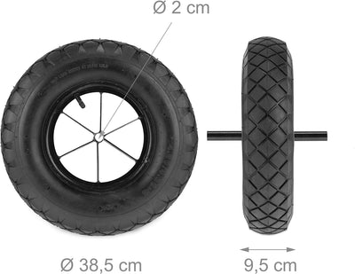 Relaxdays Schubkarrenrad, 4.80 4.00-8, luftbereift, bis 120 kg, Luftrad mit Fester Achse, Ersatzrad