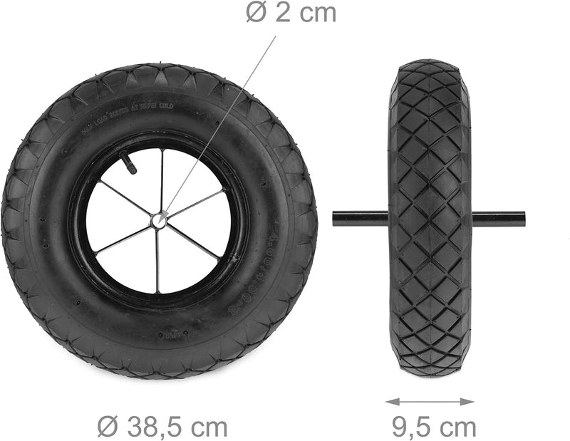 Relaxdays Schubkarrenrad, 4.80 4.00-8, luftbereift, bis 120 kg, Luftrad mit Fester Achse, Ersatzrad
