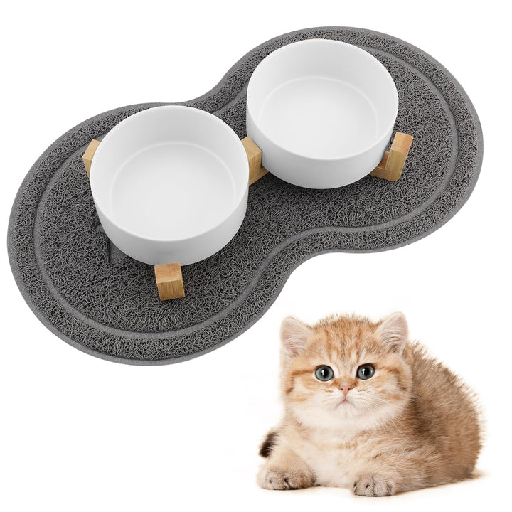 Katzennapf, 2 Stück Keramik Futternapf Katze Set, 3-in-1 rutschfeste Katzennäpfe mit Holzstände und
