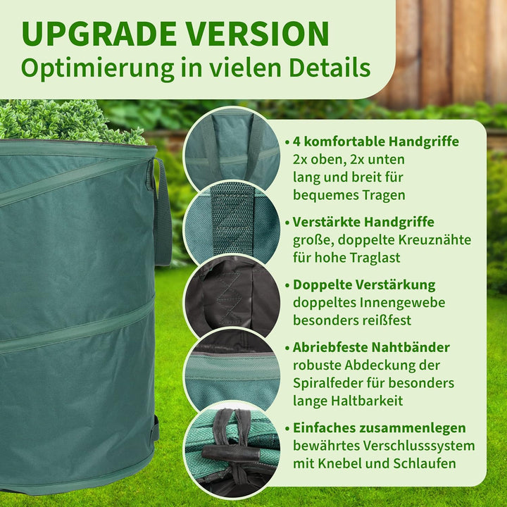 TTL Garden 2x 160L Pop Up Gartensack Premium - 220gsm 600D Oxford 2er Set 160 Liter Gartenabfallsack