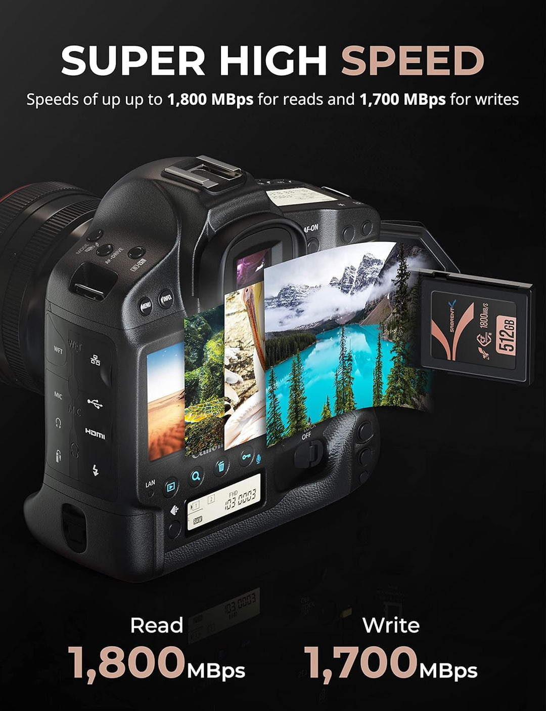 SABRENT CFexpress Speicherkarte Typ B 512GB (1800 MB/s Lesen, 1700MB/s Schreiben, cf Express Memory