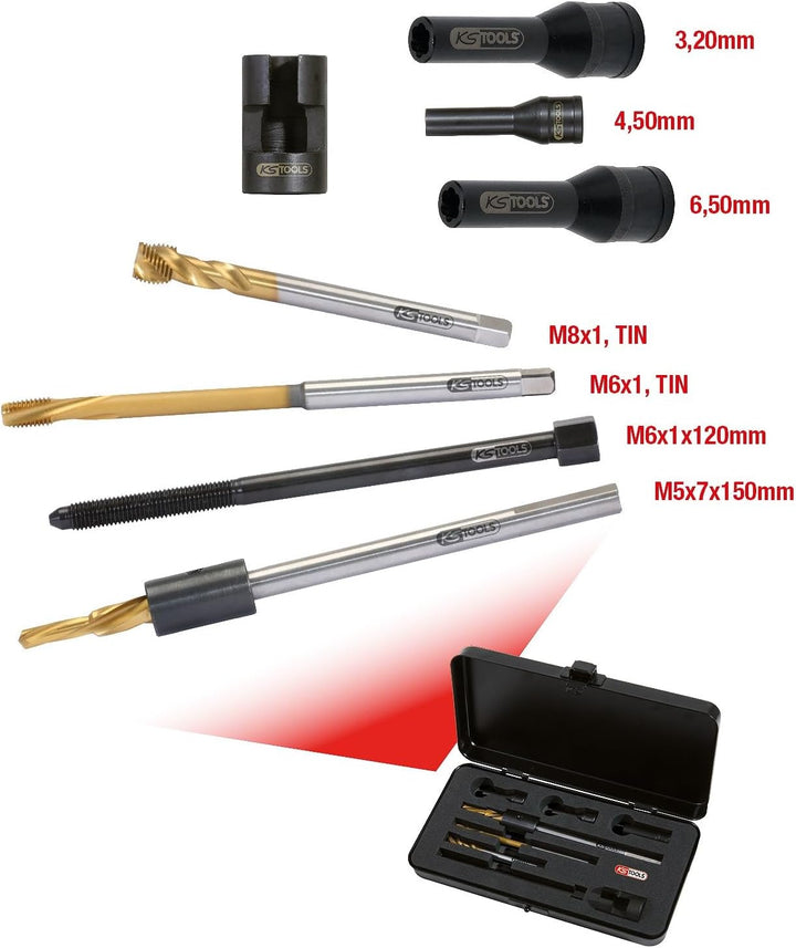 KS Tools 152.1020 Universal Glühkerzen-Ausbohrsatz M8 x 1, 8-tlg.