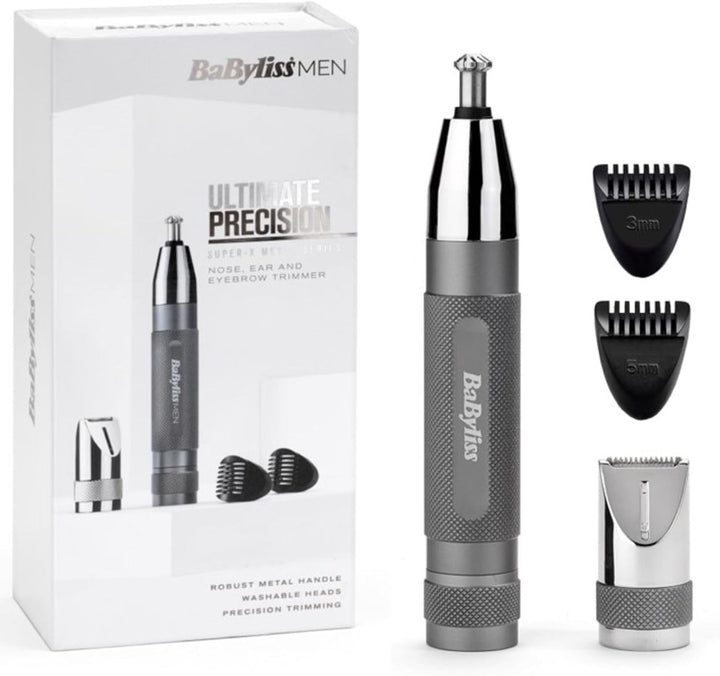 BaByliss Super-X Metal Nasen-, Ohren- & Augenbrauentrimmer, 3-in-1 Detailtrimmer, Nasenhaartrimmer,