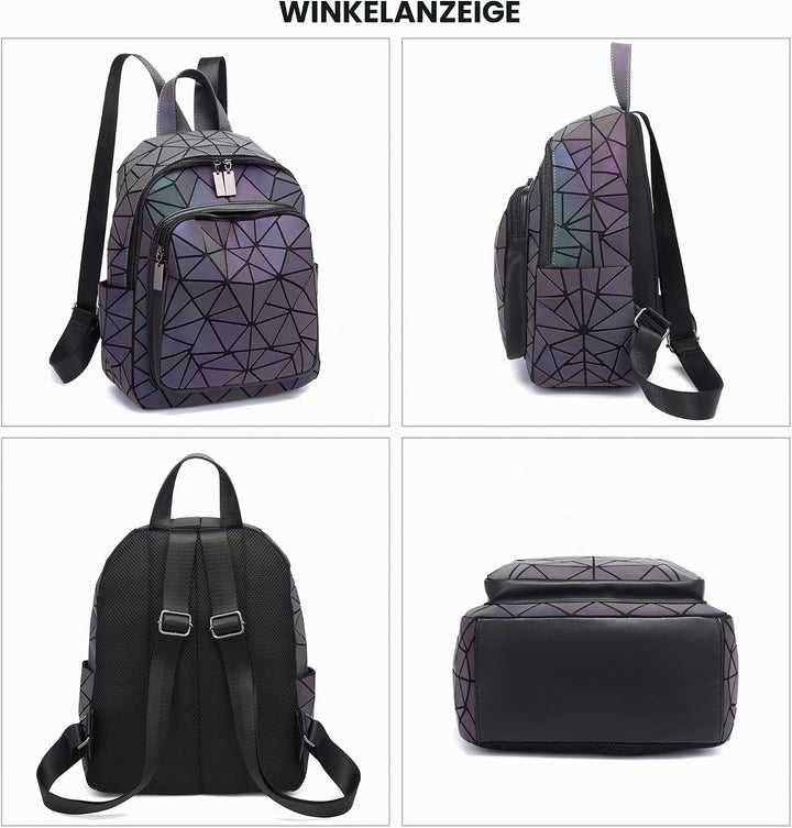 RANSUU Geometrische Taschen Reflektierend Rucksack Damen, Handtasche Holographic Holo Schultertasche