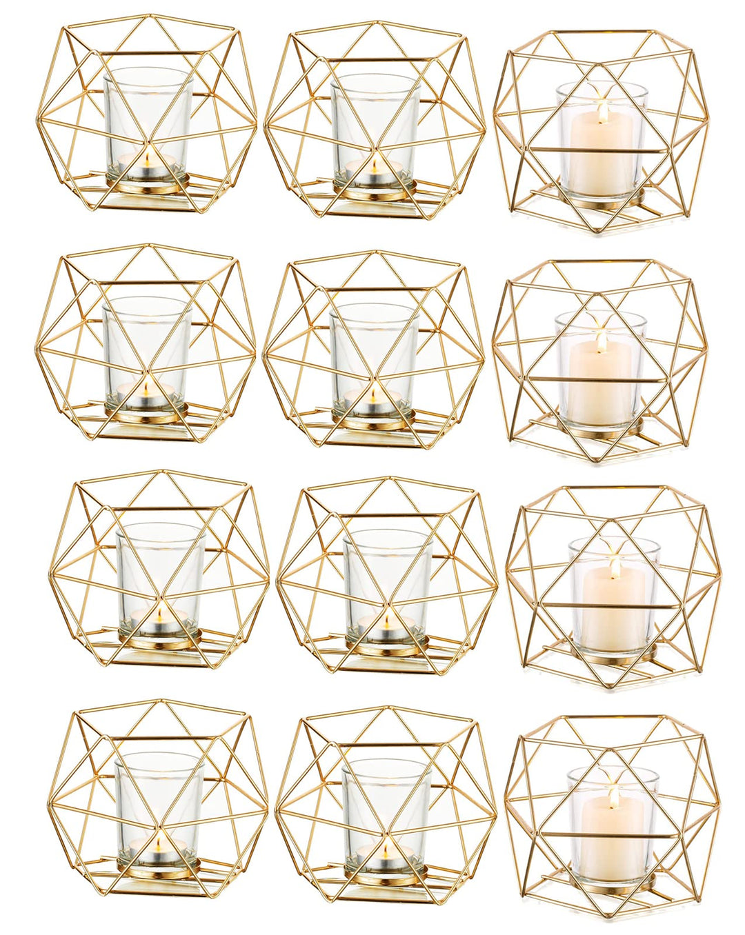 Hewory Teelichthalter Gold Geometrische Metall: 12er Set Teelichthalter Glas Windlicht Goldene Tisch