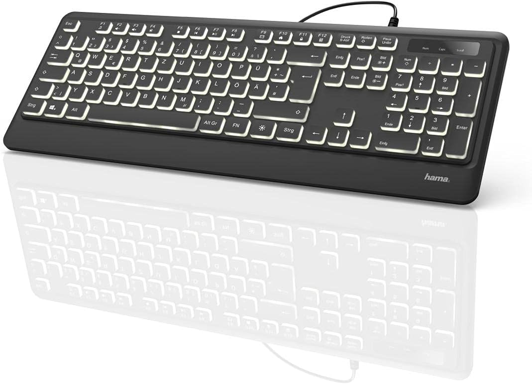 Hama Beleuchtete Tastatur mit Kabel KC-550 QWERTZ (USB Tastatur, kabelgebundene Tastatur, Wired Keyb