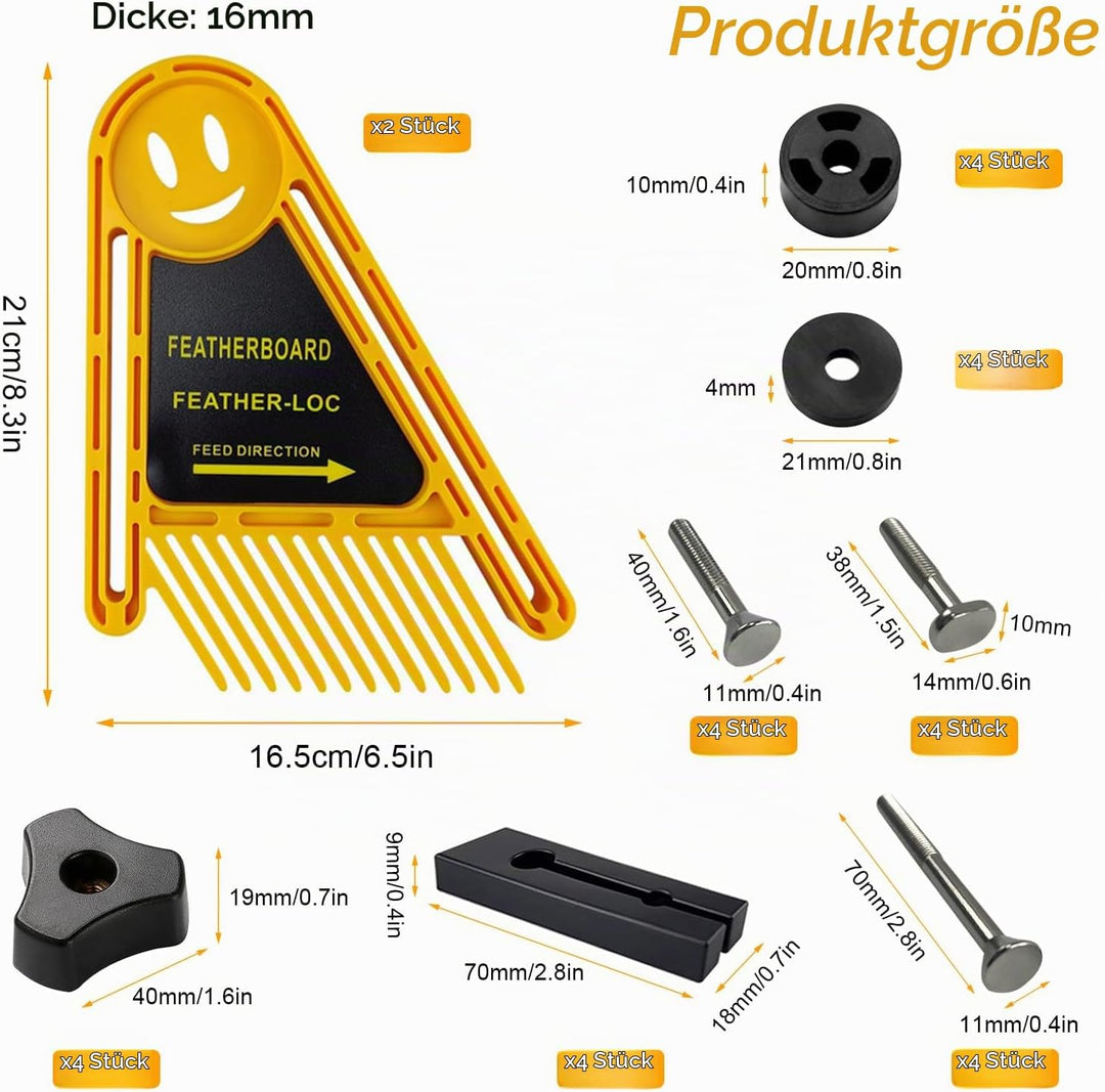 Doppel Featherboard Tischsäge Set, 21 × 16.5 cm Federbrettern mit Schrauben und Unterlegscheiben, Fr