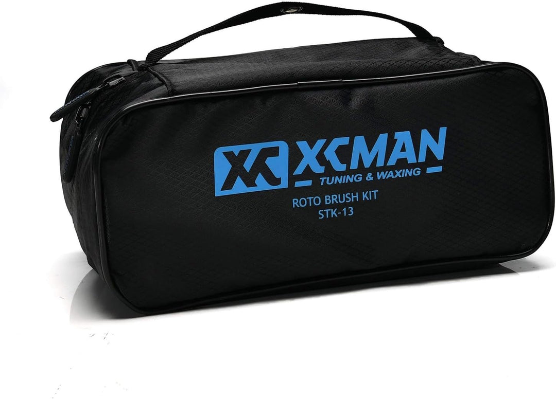 Xcman rotierendes Bürsten-Set für Ski, Bürstengriff mit Achse und 3 Bürsten: Nylon, Rosshaar, Messin