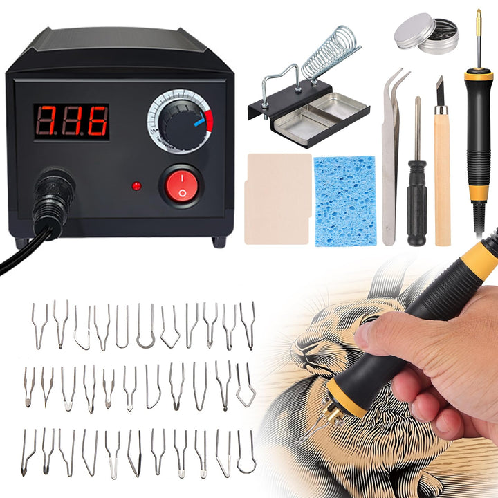 Pyrography Machine, 60W Holzbrenner Set mit 2 Stiften 30 Arten von Heizdrähten, 6 Schönheitstipps, e