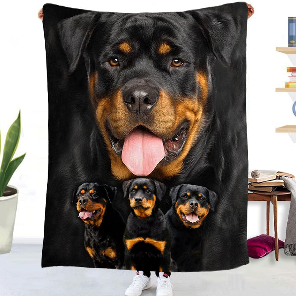 Kuscheldecke Flauschig Rottweiler Motiv 150x200, Flanell Fleecedecke Sofadecke Blanket, Hochwertige