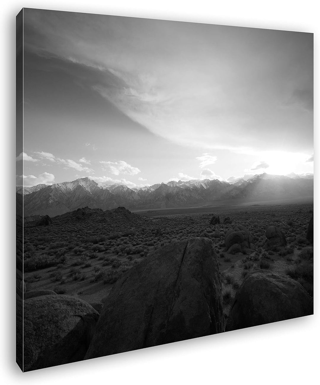 atemberaubender Sonnenaufgang in der Steppe Format: 60x60 Effekt: Schwarz&Weiss als Leinwandbild, Mo