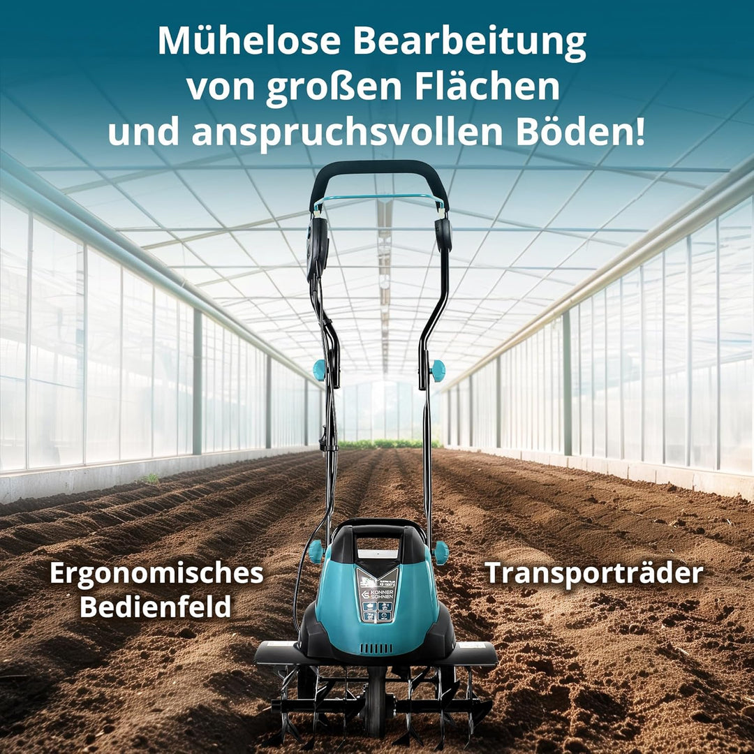 Könner & Söhnen KS 1500 T E Elektro-Bodenhacke, 23 cm Stahl Fräsen, 40 cm Arbeitsbreite, 23 cm Arbei