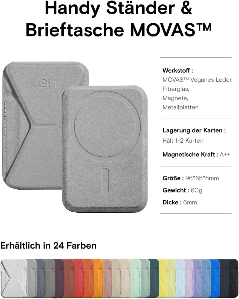 MOFT Magnetischer Wallet Ständer für iPhone 16/15/14/13/12 Serie Kompatibel mit MagSafe, MOVAS Vegan