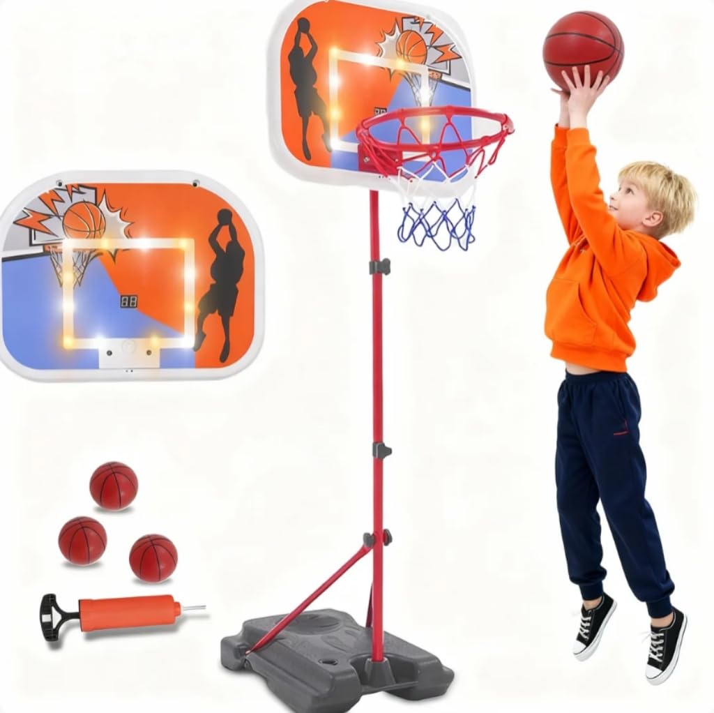Basketballkorb Kinder, Tragbarer Basketballkorb Ständer Höhenverstellbar 80-180 cm, mit Anzeigetafel