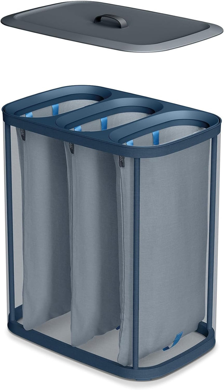 Joseph Joseph Tota - Trio 90-Liter-Wäschesortierkorb mit Deckel, 3 herausnehmbare Wäschesäcke mit Gr