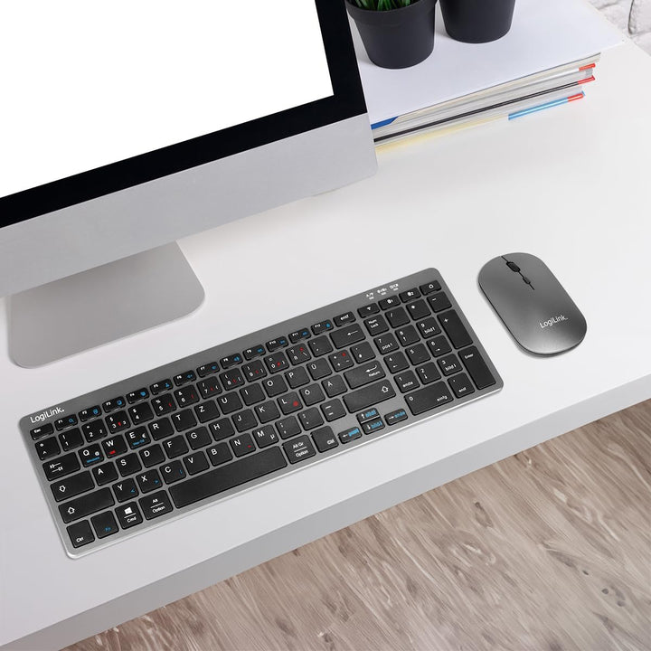 LogiLink ID0215 - Dual-Mode (Funk & BT) Tastatur & Maus Set für Windows/Android/iOS mit bis 1600 DPI