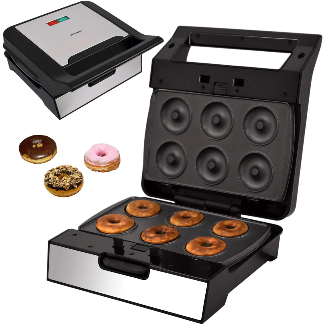 Syntrox Donut Maker mit Wechselplatten, Edelstahl, schnelles Aufheizen, Antihaftbeschichtet, verschi