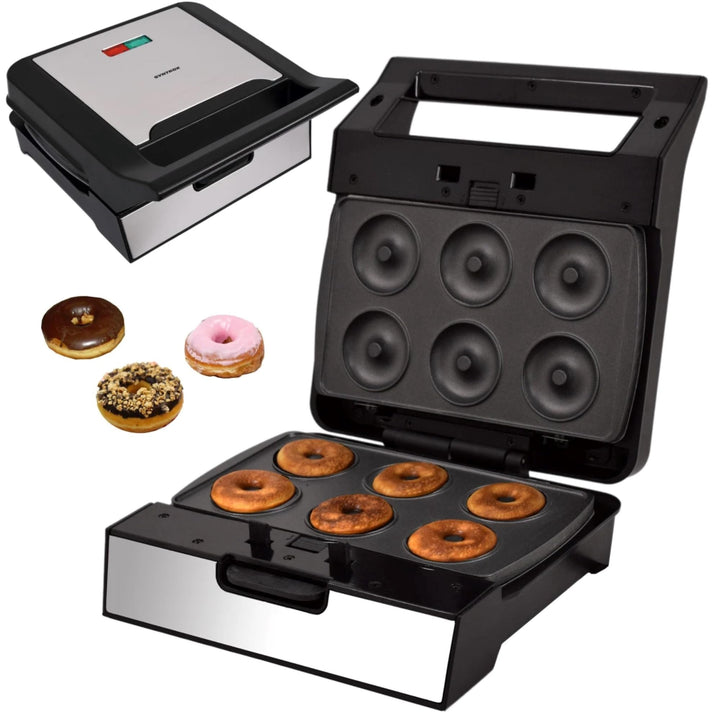 Syntrox Donut Maker mit Wechselplatten, Edelstahl, schnelles Aufheizen, Antihaftbeschichtet, verschi