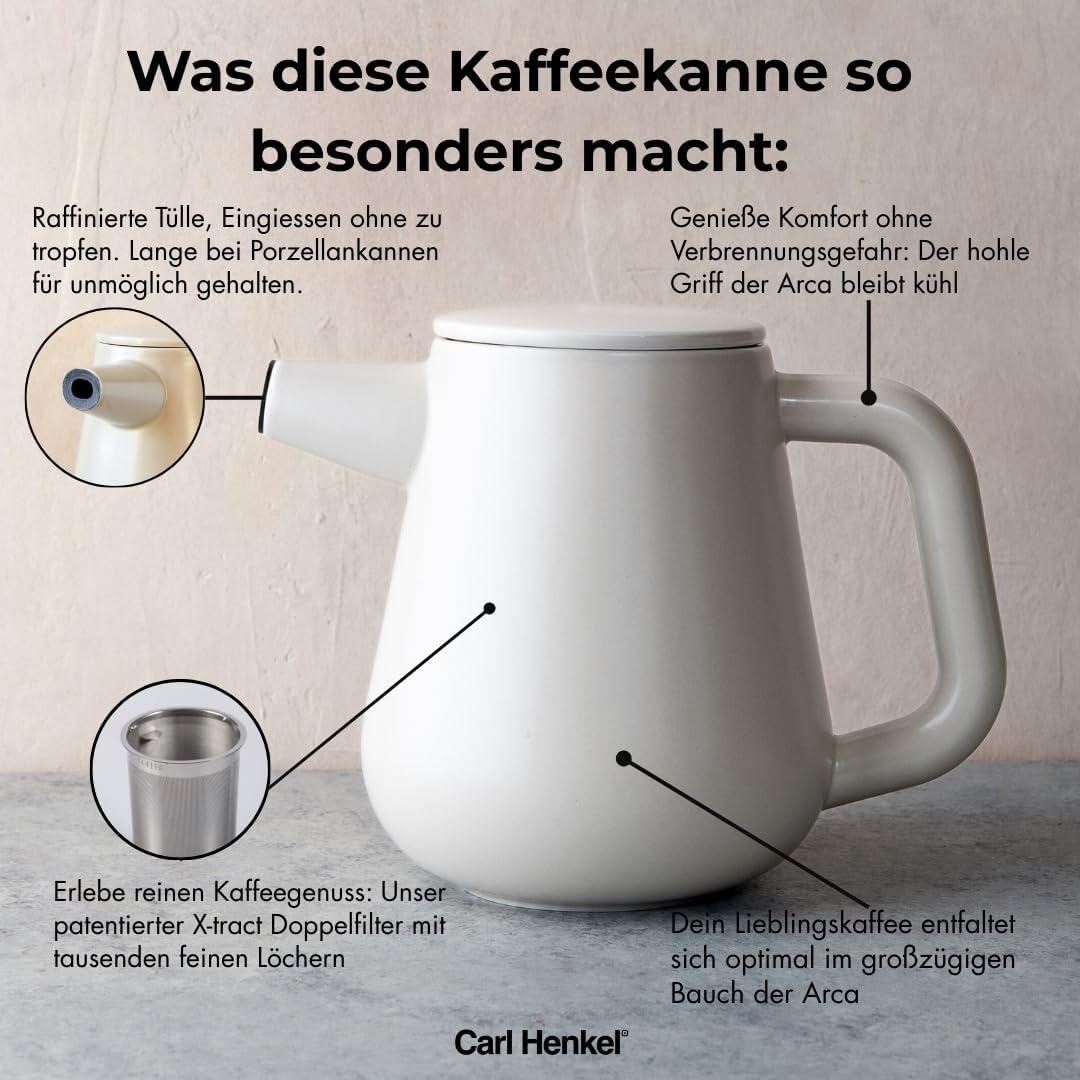 ARCA X-Tract Kaffeekanne Porzellan mit Filter 1,2l | Coffee Maker für 4-10 Tassen | Kaffeebereiter m