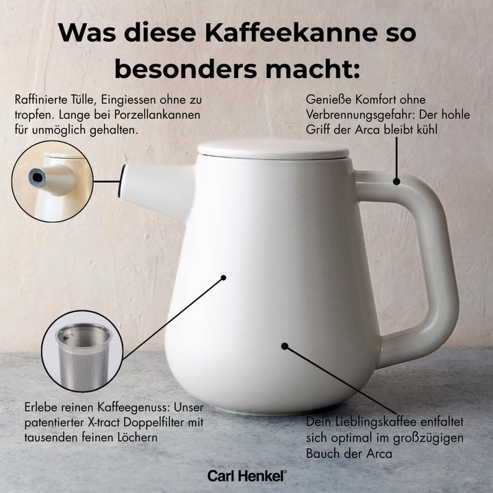 ARCA X-Tract Kaffeekanne Porzellan mit Filter 1,2l | Coffee Maker für 4-10 Tassen | Kaffeebereiter m