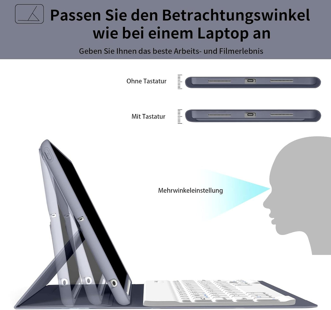 Hülle mit Tastatur für iPad 9. 8. 7. Generation 2021 2020 2019, iPad 9/8/ 7 10,2 Zoll Hülle mit Tast
