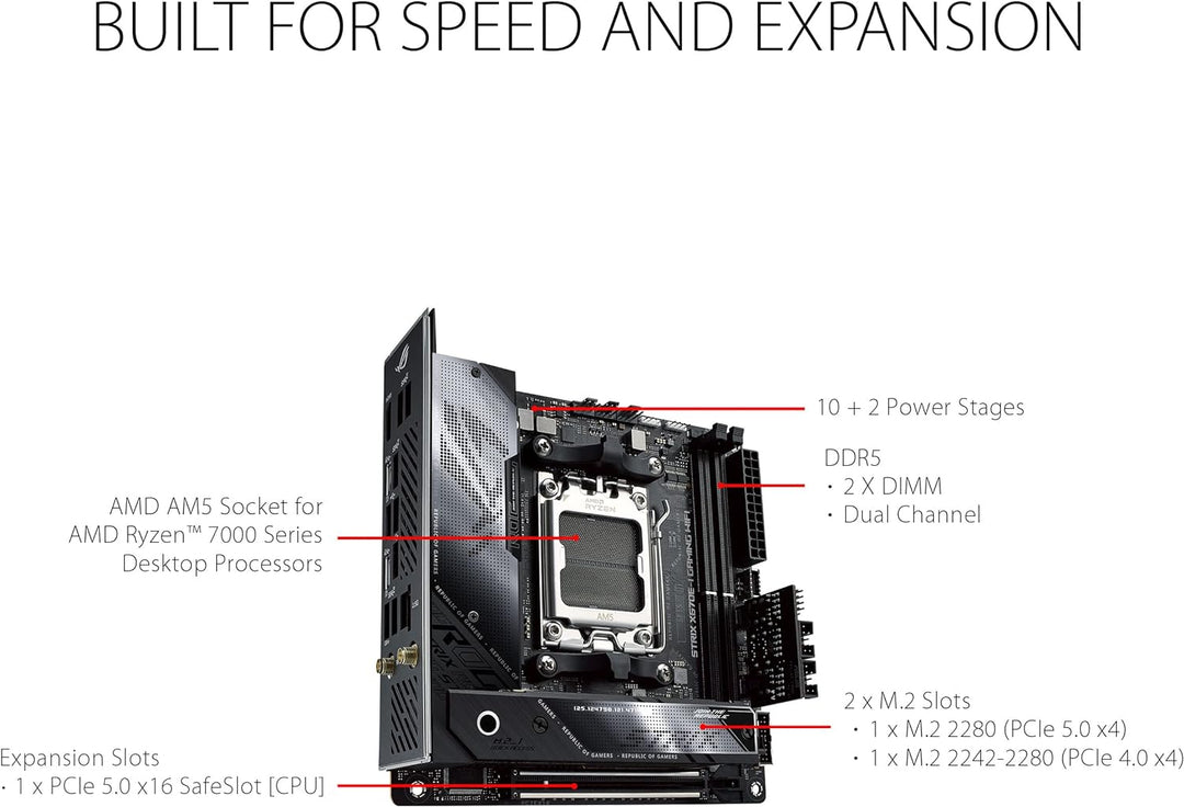 ASUS ROG STRIX X670E-I GAMING WIFI Mainboard Sockel AMD AM5 (Ryzen 7000, mini-ITX, DDR5 Speicher, 2x