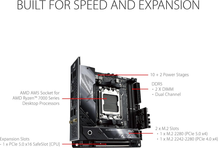 ASUS ROG STRIX X670E-I GAMING WIFI Mainboard Sockel AMD AM5 (Ryzen 7000, mini-ITX, DDR5 Speicher, 2x