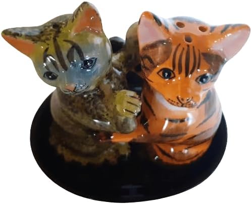 Keramik Salz und Pfefferstreuer Set Katzen Motiv (GRAU UND ROT), Grau und Rot