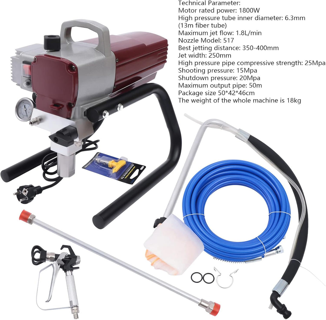 Farbsprühgerät Airless Farbsprühsystem Hochdruck Farbspritzgerät Lackiergerät mit Manometer und Dich